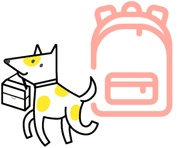 Custard the T4G dog with a school bag